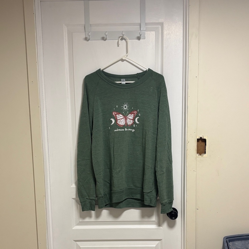 Green Sweatshirt with Butterfly Design
